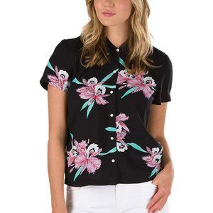 VANS Black and Pink Button Down Hawaiian Shirt, Small